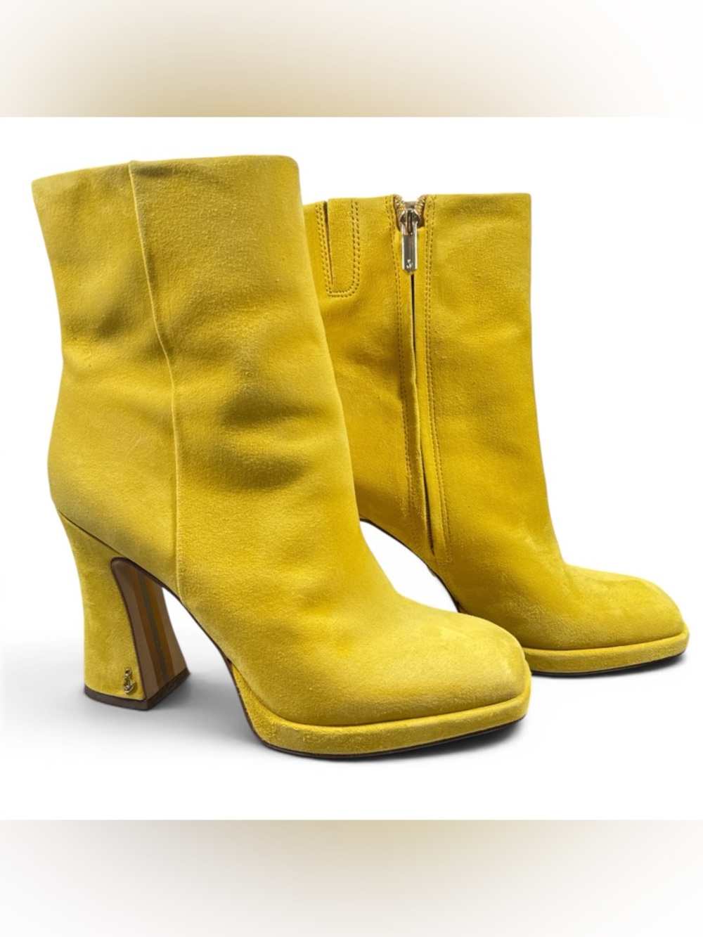 Sam Edelman Jaye Yellow Suede Platform Ankle Boots Square Toe Women’s Size 9.5 M
